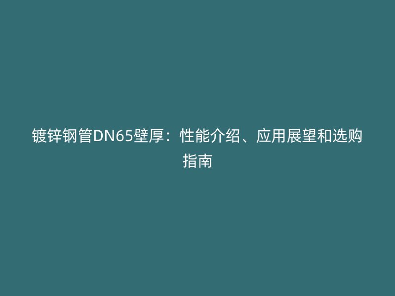 鍍鋅鋼管DN65壁厚：性能介紹、應(yīng)用展望和選購指南