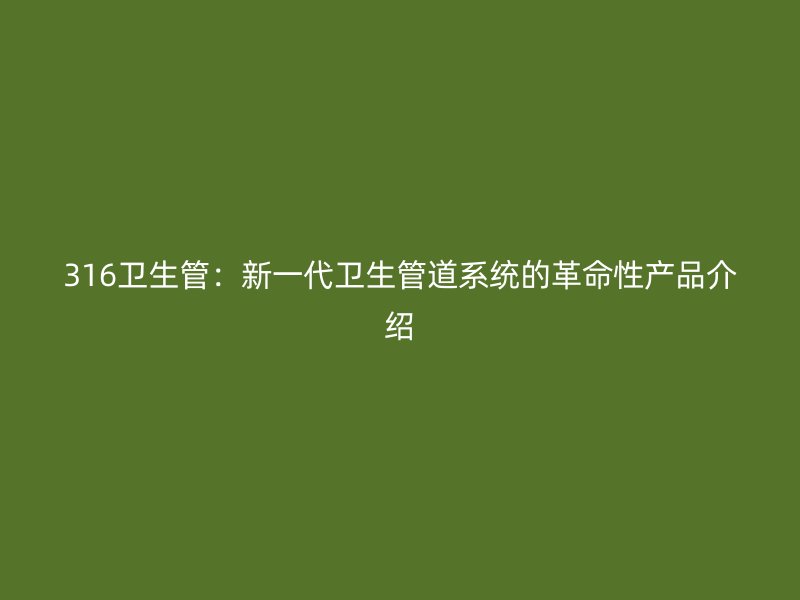 316衛(wèi)生管：新一代衛(wèi)生管道系統(tǒng)的革命性產(chǎn)品介紹